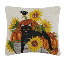 Load image into Gallery viewer, Cat &amp; Sunflowers Hook Pillow - Mary Lake Thompson
