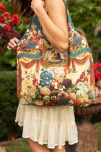 Load image into Gallery viewer, Stay Gold Boho Linen Tote Bag with Rabbits, Flowers &amp; Bees
