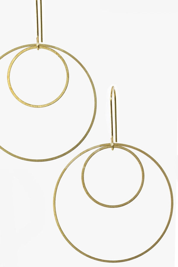 Double hoop dangle earrings, brass